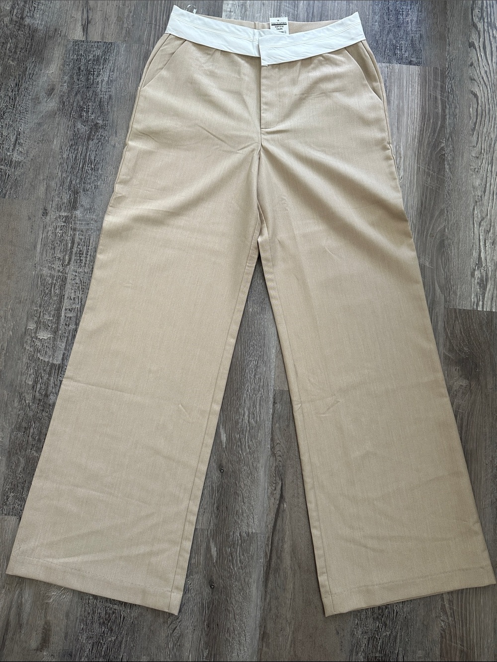 NWT AQUA Taupe Fold Over Waist Wide Leg Pleated Trouser Pants Size M